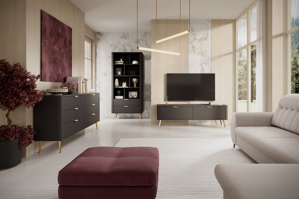 Стелаж Perfect Home Ланте / Lante 2S з 2 шухлядами і золотими ніжками Чорний (PFH-091189) Дніпро - фото 8