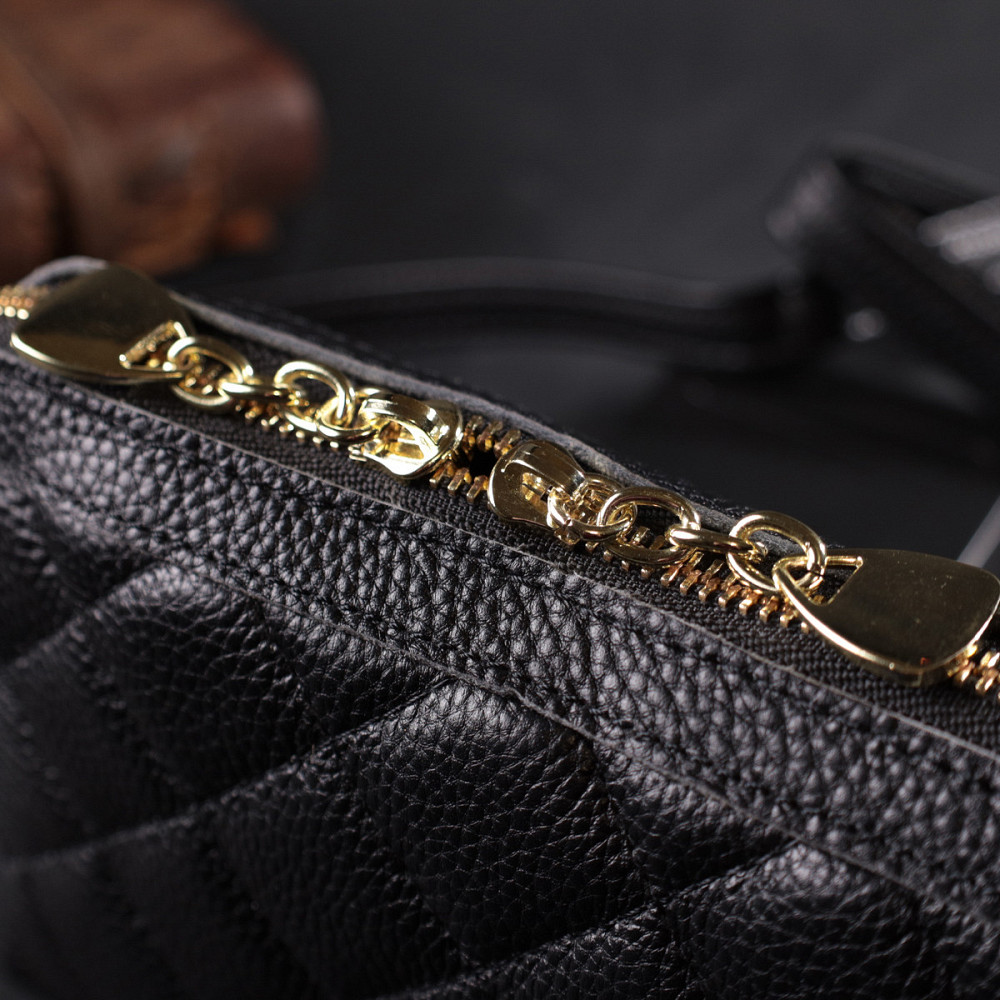 Классическая женская сумка через плечо из натуральной стеганной кожи Vintage 22315 Черная Киев - изображение 10