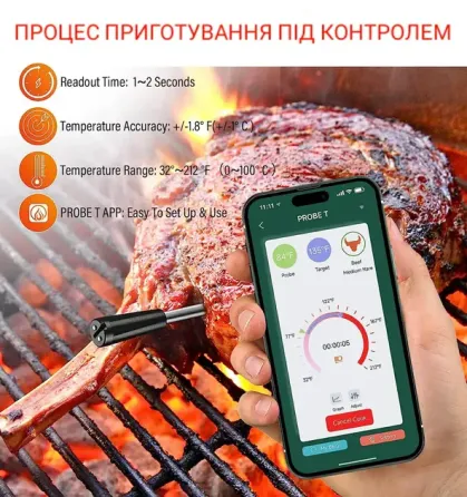 Цифровой Bluetooth термометр с управлением через телефон, для мяса, гриля и духовки Коломыя
