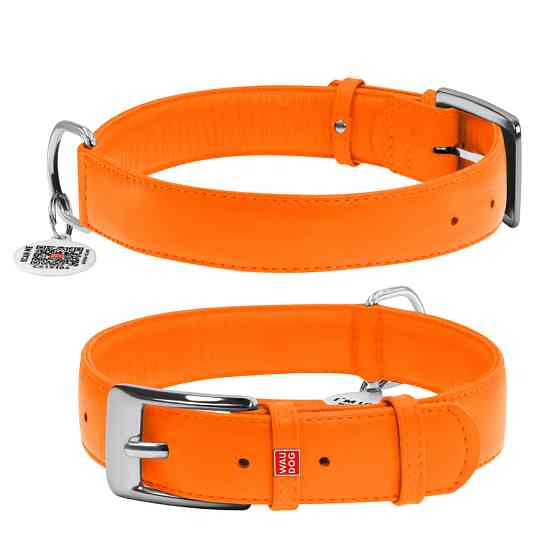 Нашийник для собак шкіряний WAUDOG Glamour з QR паспортом, без прикрас, XL, Ш 35 мм, Дов 46-60 см помаранчевий Київ