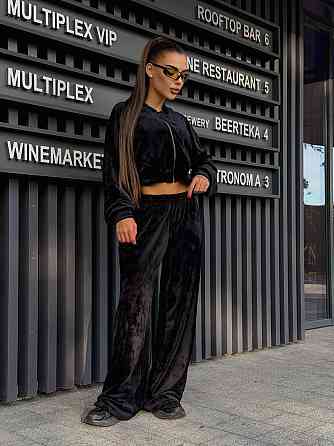 Женский прогулочный костюм двойка: кофта и штаны велюр мрамор Черный, 44/46 Одесса