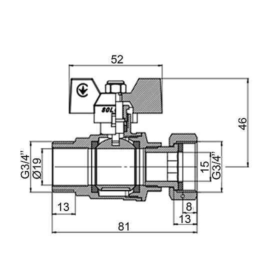 Кран кульовий прямий з накидною гайкою SOLOMON 3/4″ ЗВ PN40 (V5003-S) Киев