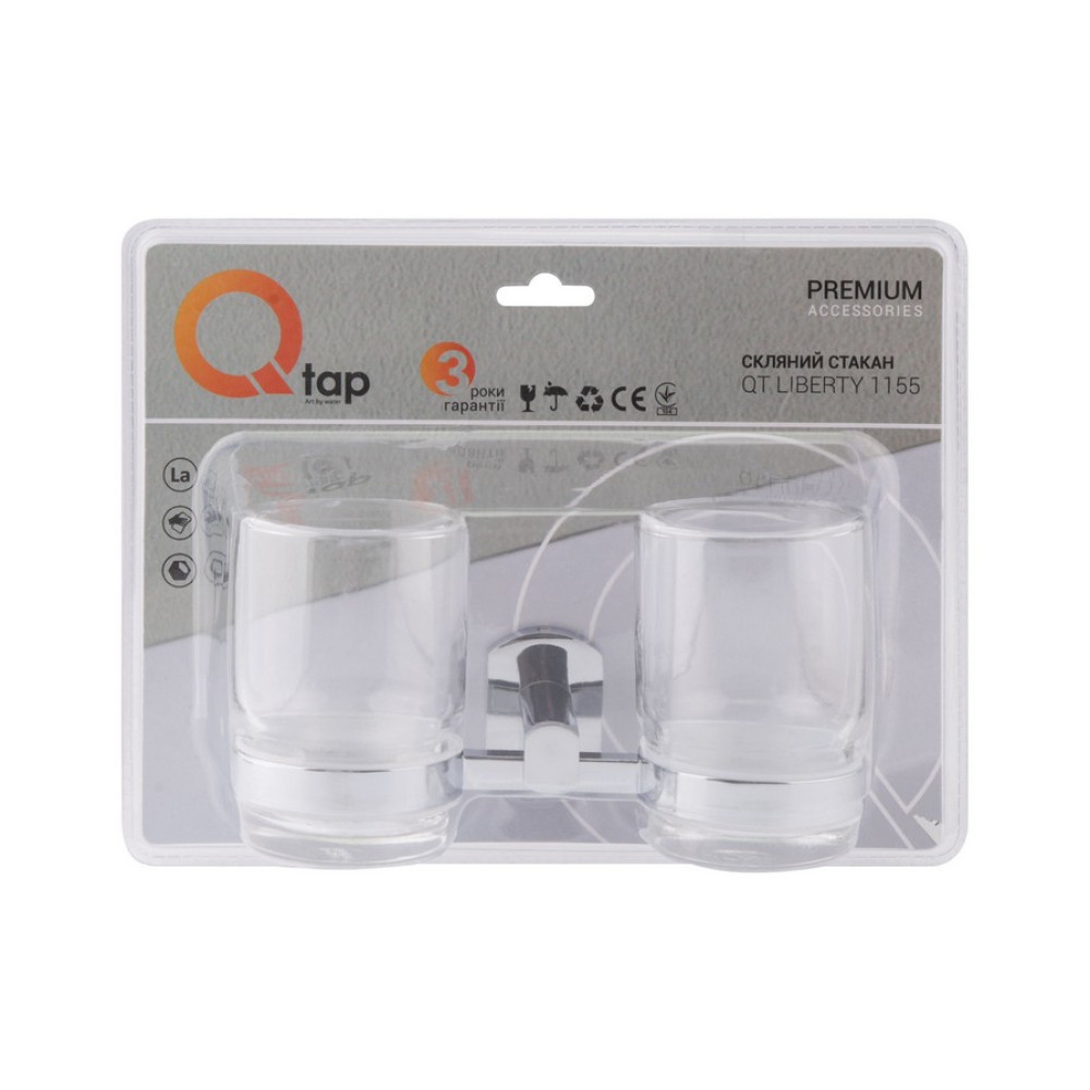 Склянка з тримачем Qtap Liberty настінний подвійний QTLIBCRM1155 Chrome Київ - фото 8