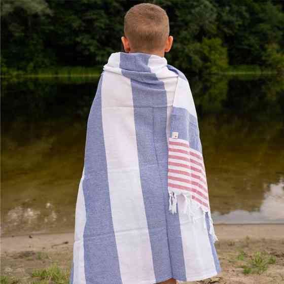 Рушник пештемаль Lovely Svi бавовняний, пляжний, хамам, spa - XХL 100x180 см Blue/Red Stripes (1032025) Київ