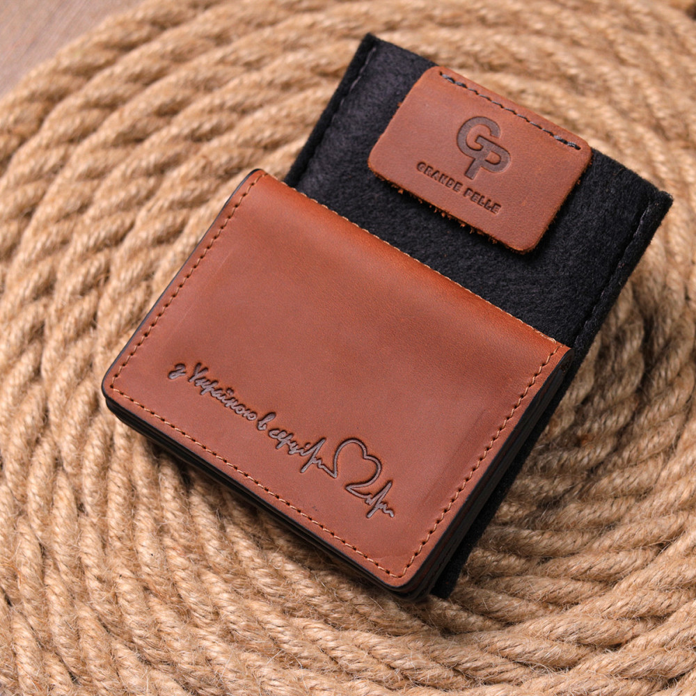 Практичная обложка на автодокументы в винтажной коже Сердце GRANDE PELLE 16711 Светло-коричневая Киев - изображение 10