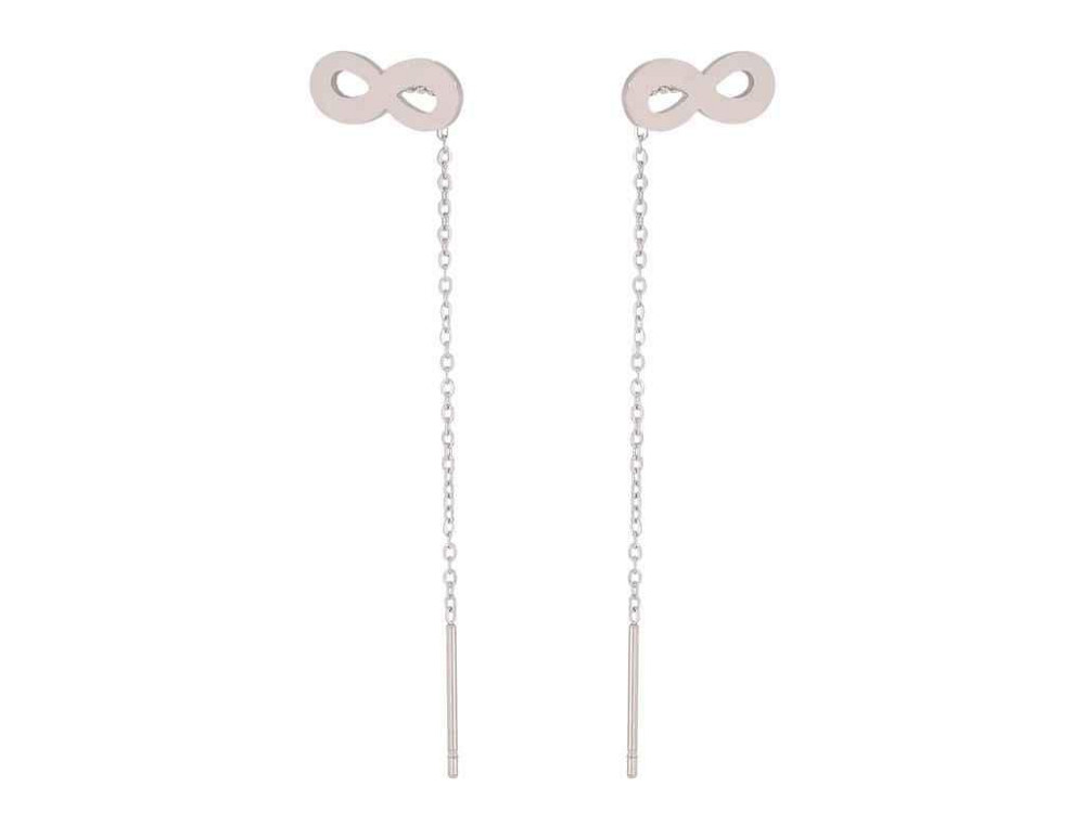 Сережки протяжки TTM Stainless Steel Родій Знак нескінченності з ланцюжком 6,6см (334443) ТМ XUPING Київ - фото 1