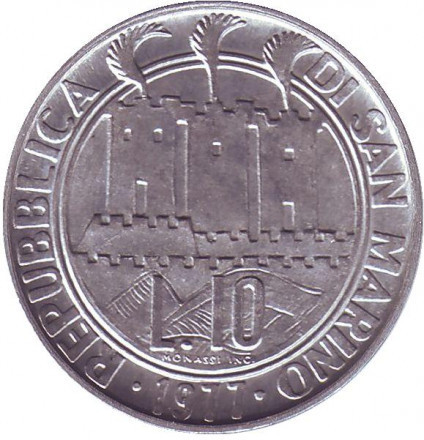 Монета 10 лір. 1977 рік, Сан-Марино.UNC Полтава - фото 1