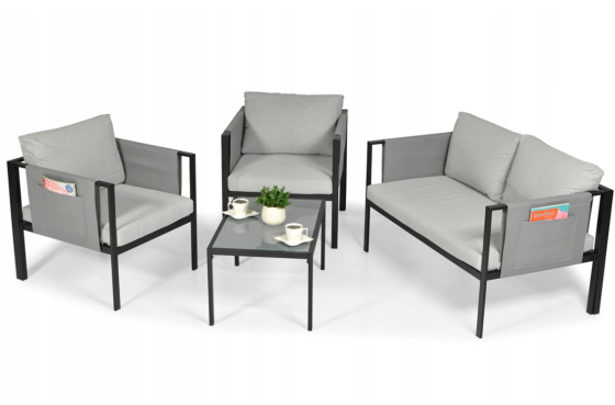 Комплект садових меблів IBIZA eDomator на 4 особи, металевий, з сірими подушками (Польща) Київ