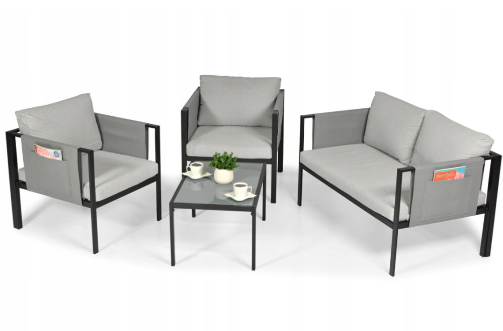 Комплект садових меблів IBIZA eDomator на 4 особи, металевий, з сірими подушками (Польща) Київ - фото 2