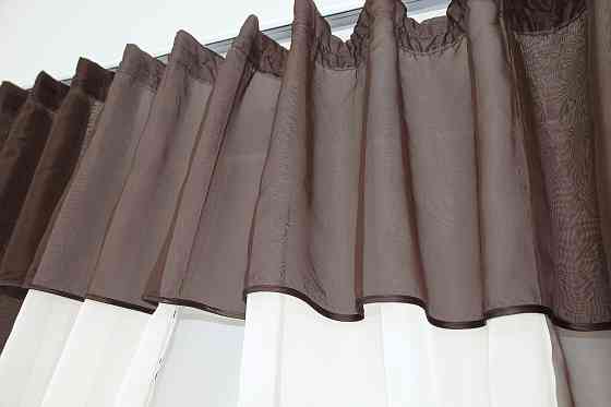 Кухонные шторы VR-Textil № 090к с ламбрекеном и подвязками венге с молочным 280х170 см (52-0015) Киев