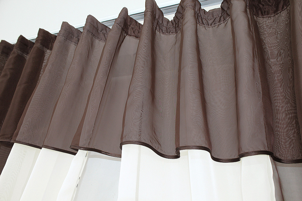 Кухонные шторы VR-Textil № 090к с ламбрекеном и подвязками венге с молочным 280х170 см (52-0015) Киев - изображение 4