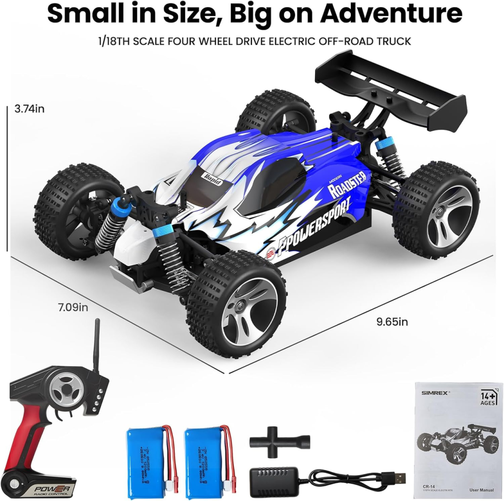 Радіокерований позашляховик SIMREX 1:18, 4WD, до 45 км/год, 2.4 ГГц, 2 акумулятори, LED-фари, RC монстр-трак Київ - фото 7