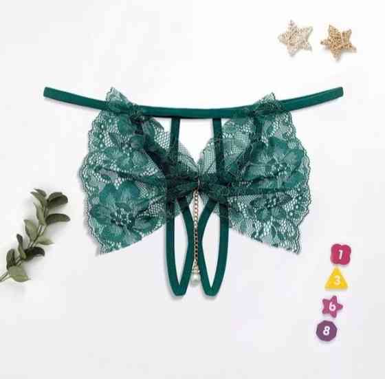 Трусики з розрізом мереживні жіночі універсальний зелений Київ