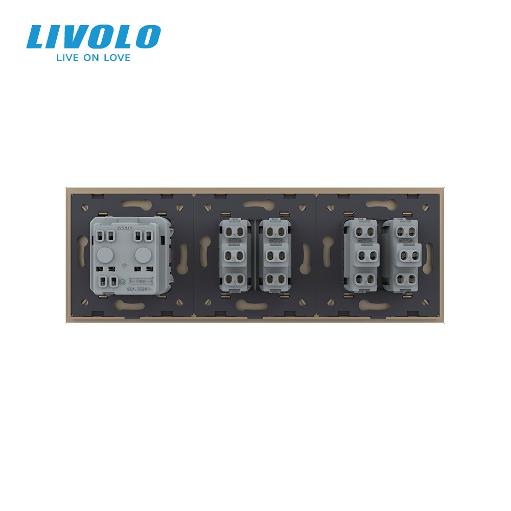 LIVOLO Чотирьохклавішний вимикач (2-2) з розеткою Livolo золотий скло (VL-C7K2/K2/FCTC16A-6AP) Коломия - фото 4