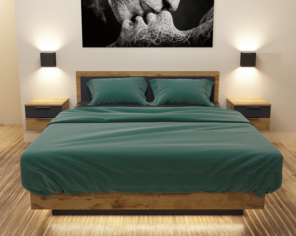 Кровать Кристалл №2 двуспальная, Дуб Аппалачи/Антрацит, 2035х1632х850 Львов - изображение 1