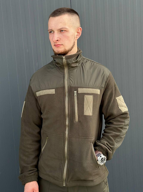 Якісна чоловіча тактична тепла кофта оливкового кольору тактична фліска для змійок Militari   WAR Львів - фото 5