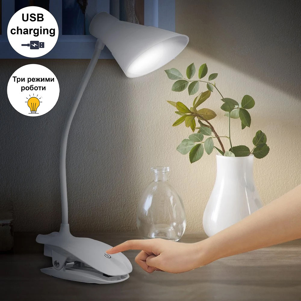Настольная светодиодная аккумуляторная LED лампа на прищепке с USB зарядкой Каменец-Подольский - изображение 5
