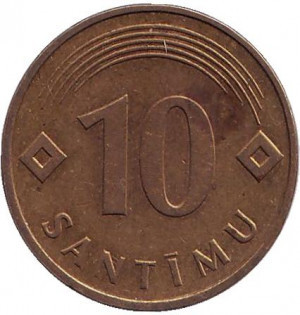 Монета 10 сантимов. 1992 год, Латвия.(АО) Полтава - изображение 1