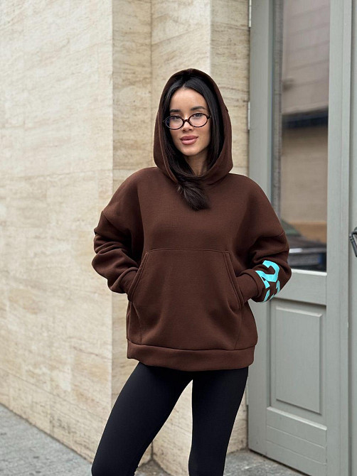 Жіноча стильна комфортна тепла худі турецька трьохнитка на флісі. Шоколад, 46/48 Одеса - фото 2