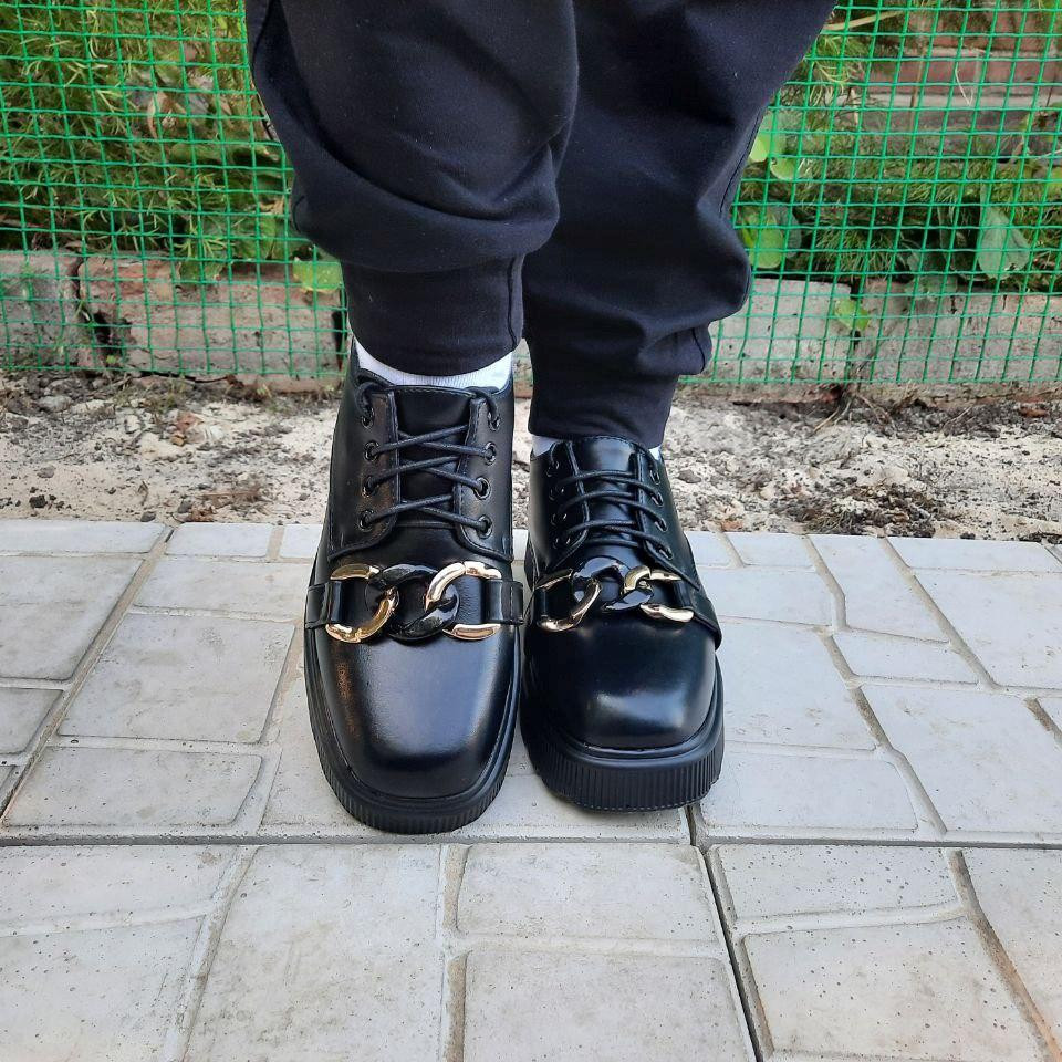 -Жеські Чорні Туфлі на Толстой Підошві (розміри: 37,38,39,40) — 710-3 Дніпро - фото 4