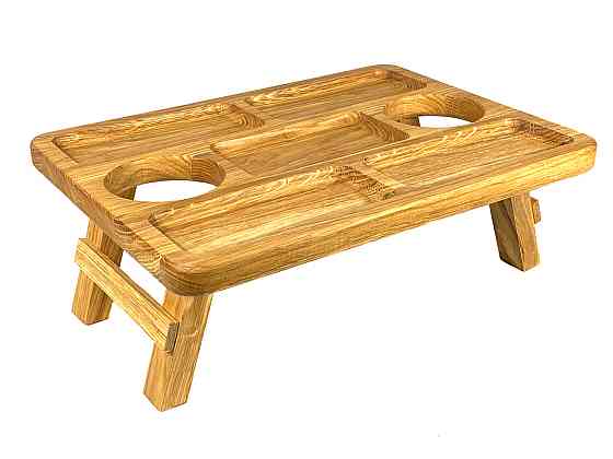 Деревянный поднос на ножках с местом для бокалов и 5 углублениями для закусок, 38*28*14 см, дерево Черешня Каменец-Подольский