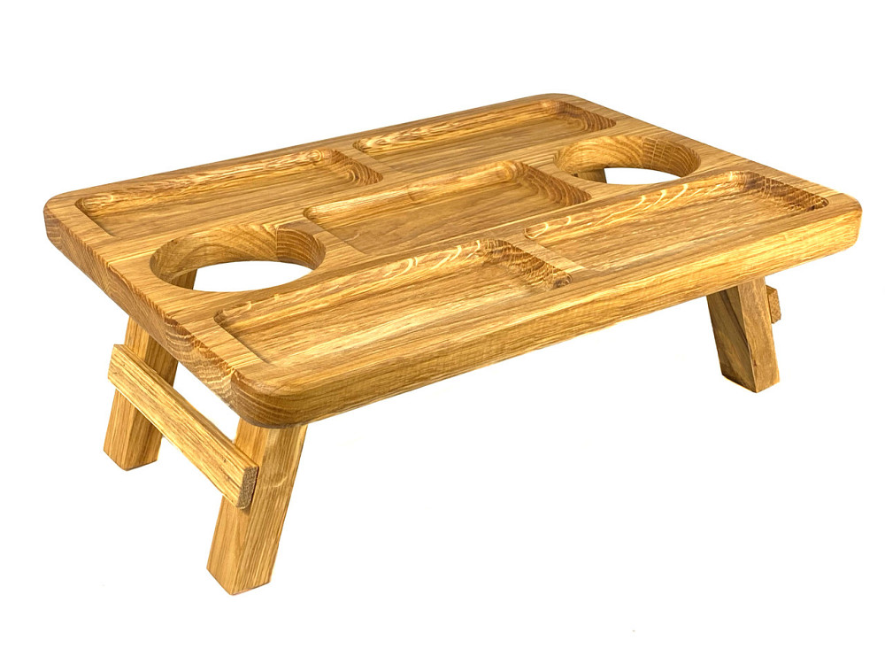 Дерев'яний піднос на ніжках з місцем для келихів та 5 заглибок для закусок, 38*28*14 см, дерево Черешня Кам'янець-Подільський - фото 2