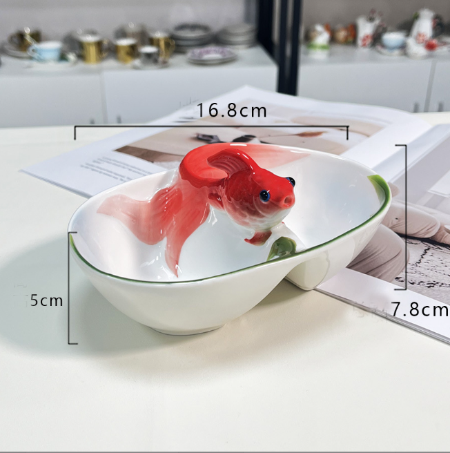 Менажница на 2 секции Золотая рыбка 16,8 см китайский лепной костяной фарфор Кременчуг - изображение 2