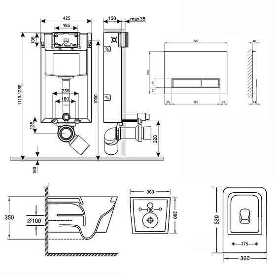 Готове рішення Qtap для ванної кімнати: підвісний унітаз Crow Rimless 520х360х290 + комплект інсталяції Nest 4 в 1 (лінійна Київ
