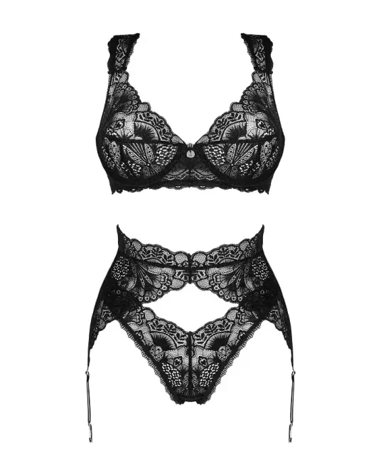 Комплект білизни Obsessive Donna Dream 3-pcs set XL/2XL Black, бюстгальтер, стрінги, пояс для панчіх Львів - фото 3