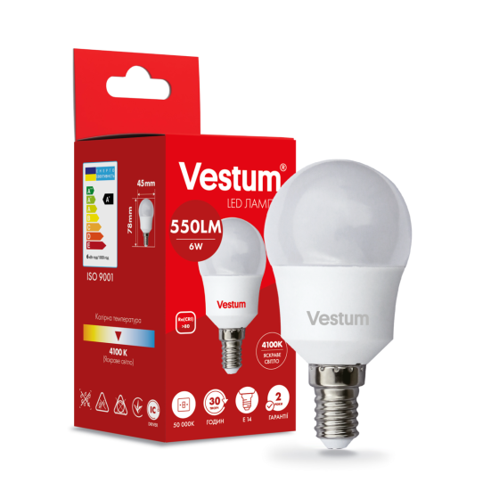 Світлодіодна лампа Vestum G45 6W 4100K 220V E14 1-VS-1203 Київ