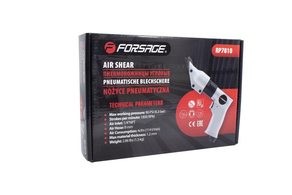 Пневмоножниці кутові (1800 рез/хв, max товщина різу-1.2мм,споживання 114л/хв,6.3Bar,штуцер 1/4") Одеса - фото 2