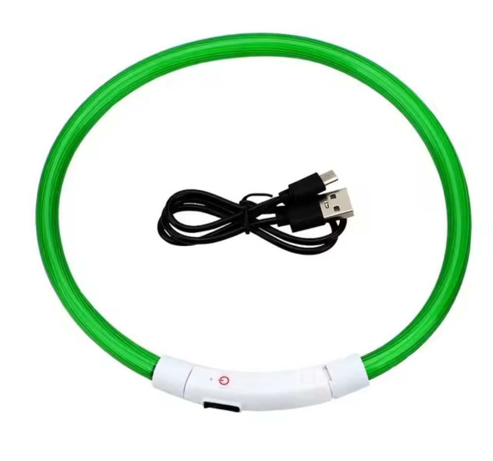 Светящийся ошейник для собак или котов с USB зарядкой имеет три режима свечения S 35 см зелёный Киев - изображение 1