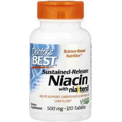 Витаминно-минеральный комплекс Doctor's Best Ниацин, Витамин В3, 500 мг, Sustained-Release Niacin with niaXtend, 120 табле (DRB-00242) Винница