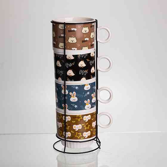 Yiwu Набір порцелянових чашок для дітей на металевій підставці Toys 4 (шт) по 300 (мл) подарунк Коломия