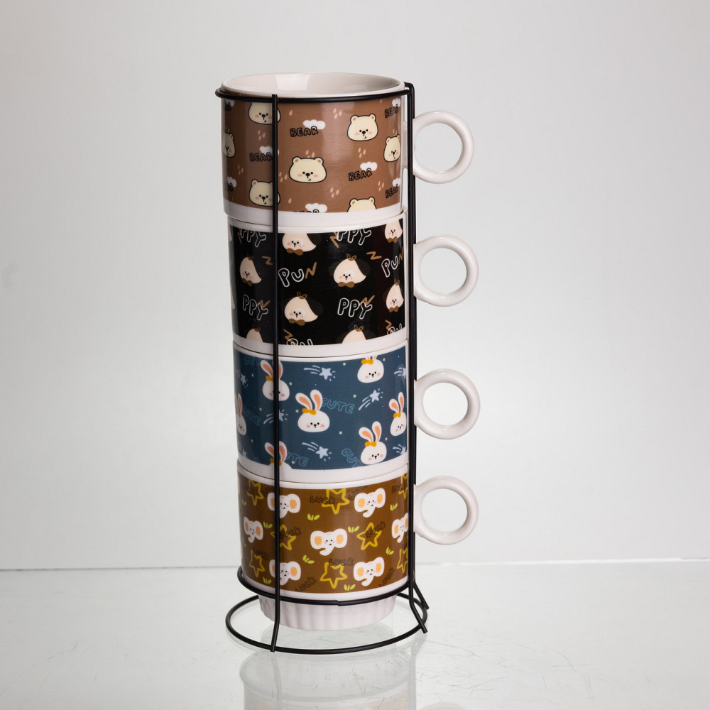 Yiwu Набір порцелянових чашок для дітей на металевій підставці Toys 4 (шт) по 300 (мл) подарунк Коломия - фото 2