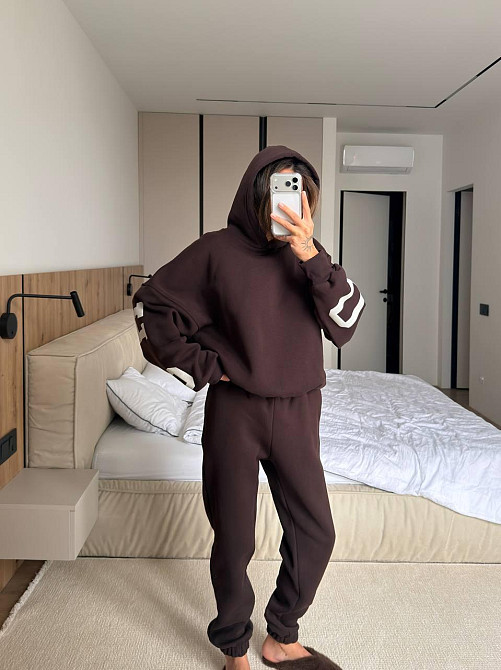 Женский стильный повседневный костюм Chicago с двойным капюшоном Шоколад, 42/46 Одесса - изображение 7