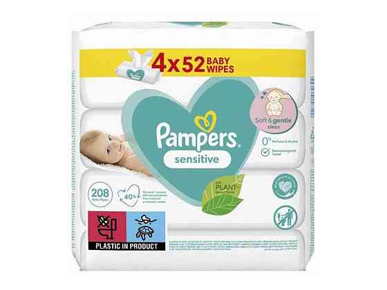 Дитячі вологі серветки PAMPERS Sensitive 4x52шт ТМ PAMPERS Київ