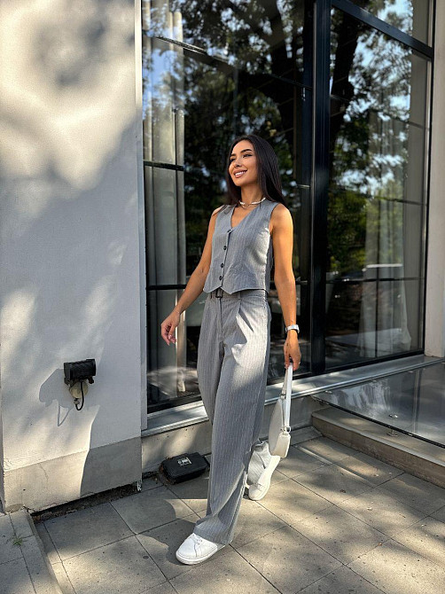 Жіночий брючний костюм-двійка: жилет і штани турецька костюмка Сірий, 46 Одеса - фото 5