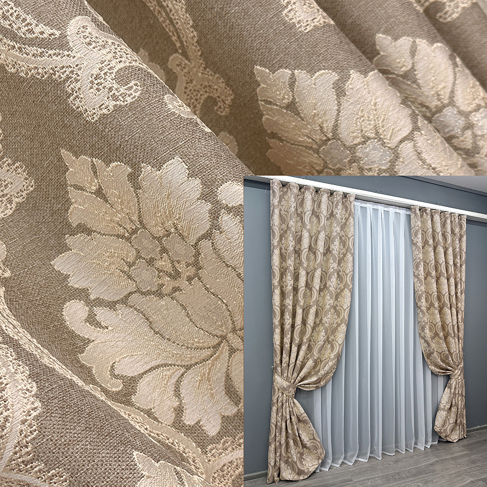 Комплект готовых штор VR-Textil Лен Корона Мария № 1269ш Капучино с бежевым 200х270 см 2 шт (32-302) Киев - изображение 1