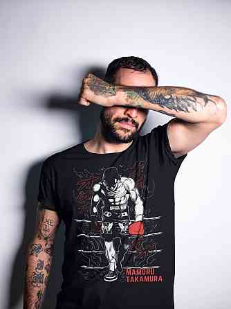 Футболка для мальчика аниме Хаджиме Но Іппо Іппо оверсайз (рост от 165 до 180 ) Черний AnimeJ0557m Днепр