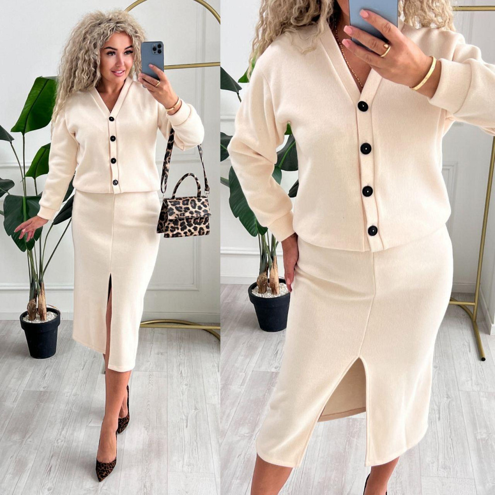 Женский невероятный костюм кардиган+юбка ангора вязка на трикотаже Молочный, 52/54 Одесса - изображение 8