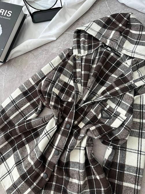 Жіноча повсякденна сорочка в клітинку з капюшоном турецький кашемір Шоколад, 48/52 Одеса - фото 4