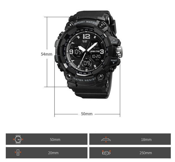 Мужские спортивные наручные часы Skmei 1742 Hamlet (Черные) Винница - изображение 8