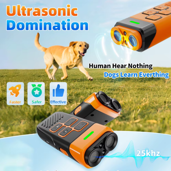 Ультразвуковой отпугиватель и тренер собак Ultrasonic K40 с фонариком Type-C Черный с оранжевым Винница