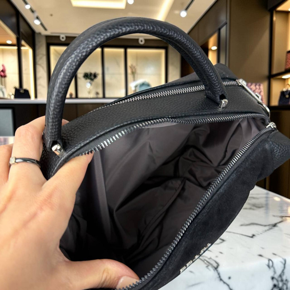 Жіноча замшева сумка стиль Прада, сумочка класична натуральна замша Prada чорна ( 186 ) Харьков - изображение 2