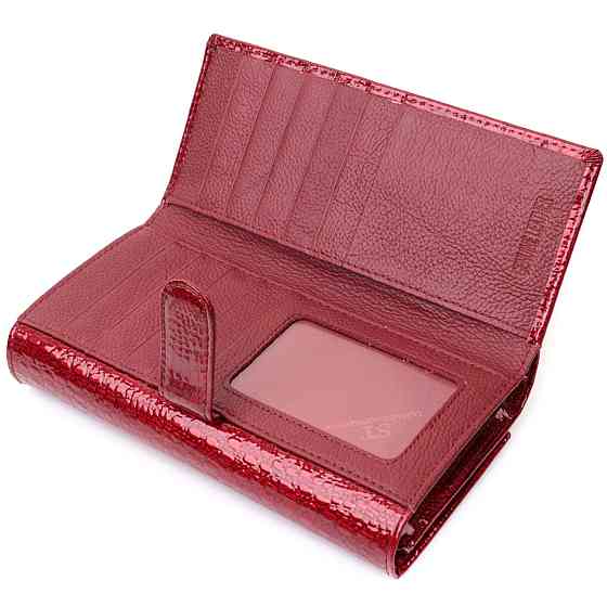 Шкіряний лакований гаманець з блоком для кредитних карток ST Leather 22682 Червоний Київ