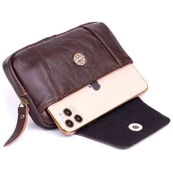 Горизонтальна барсетка на ремінь брюк шкіряна Коричнева (Vintage) Київ