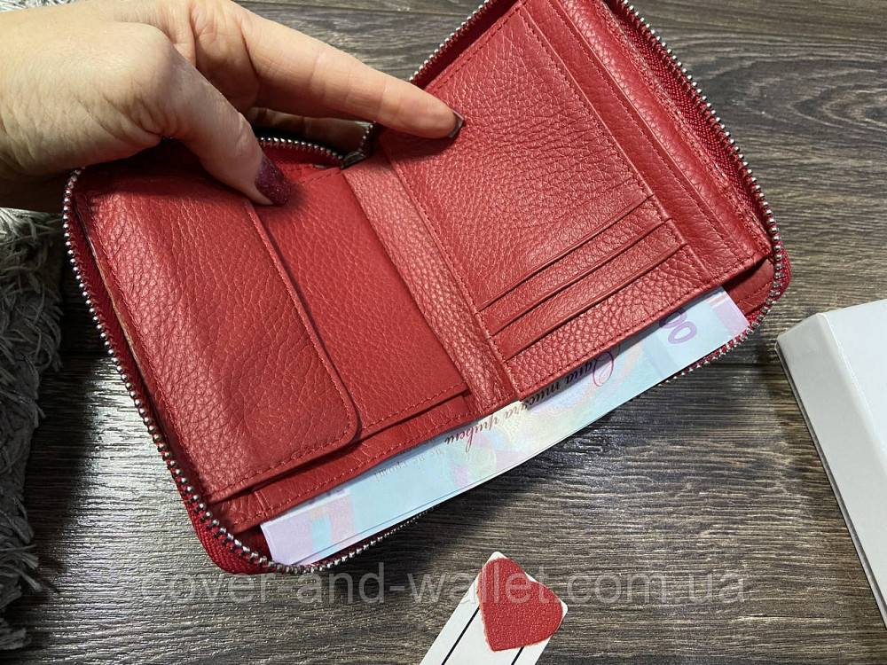 Компактный кожаный женский кошелек на молнии красного цвета ST Leather 390 Киев - изображение 8