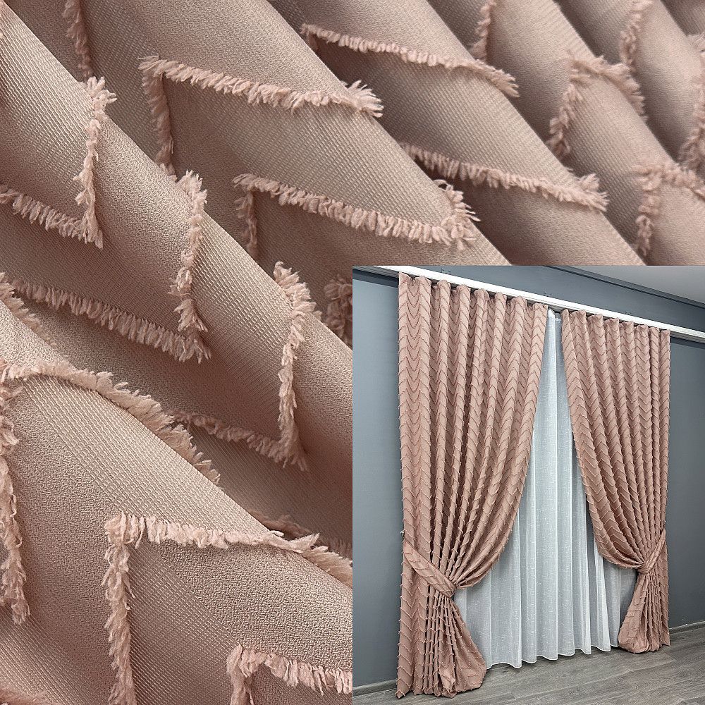 Комплект штор VR-Textil Лен Букле № 1811ш Пудровый 150х250 см 2 шт (39-857) Киев - изображение 1