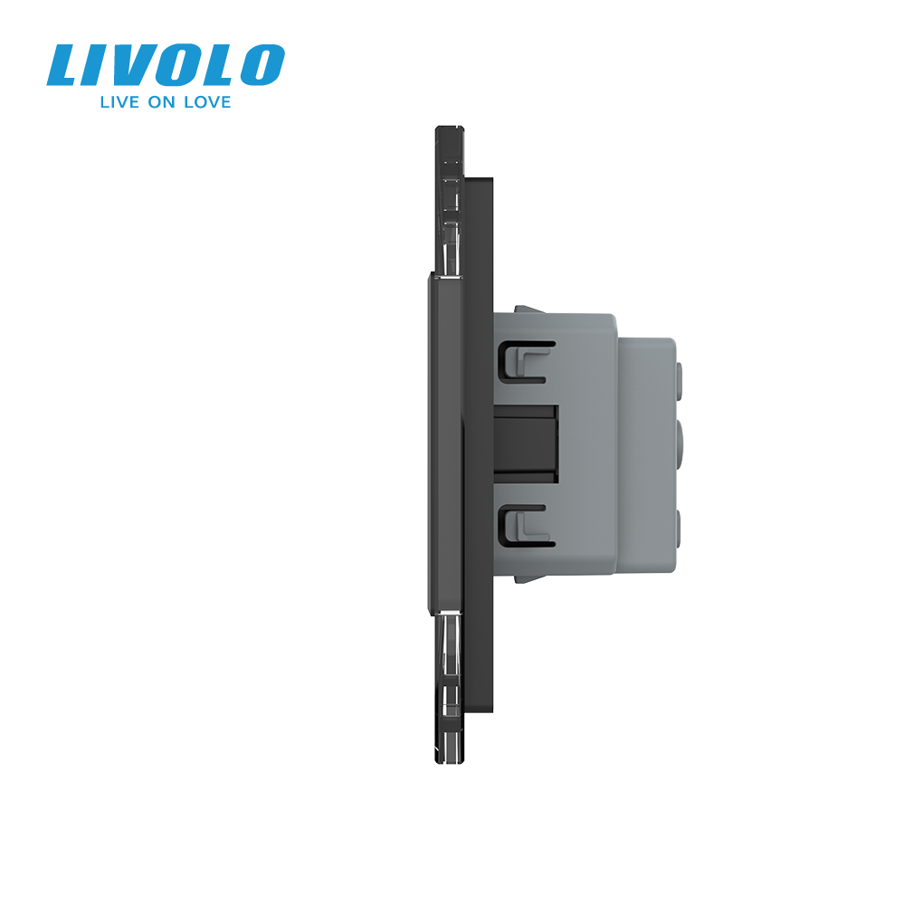 LIVOLO Сенсорний вимикач 3 сенсора (1-1-1) 1 розетка Livolo чорний скло (VL-C703/C7C1EU-12) Коломия - фото 6